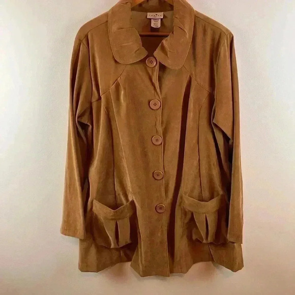 Caribe USA Women's XL Camel Color Blazer/Jacket Velvety Artsy Lined Long Swingy - Picture 1 of 6